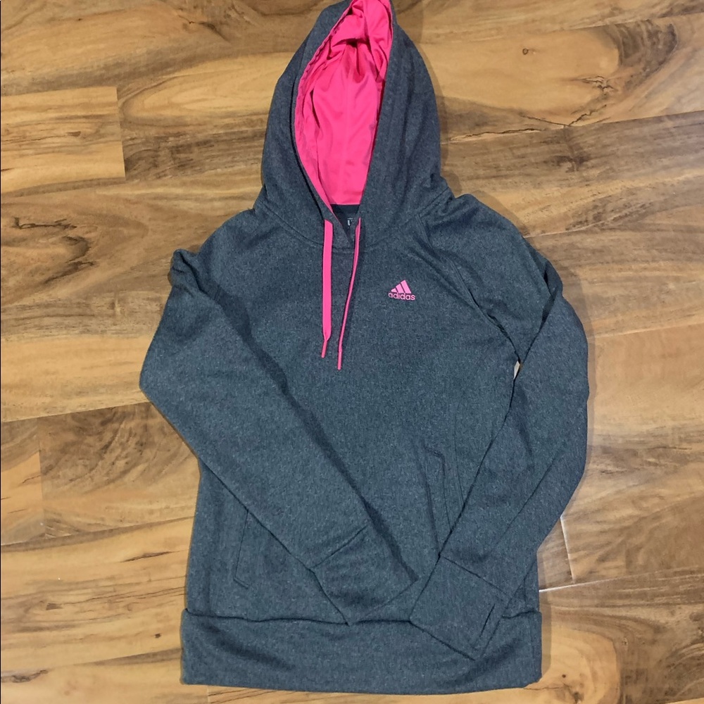 WOMEN’S GRAY & PINK ADIDAS ULTIMATE HOODIE XS